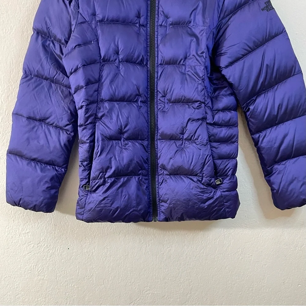 The North Face 550 Puffer Down Jacket Girl Large (14/16) Purple Pockets Outdoor